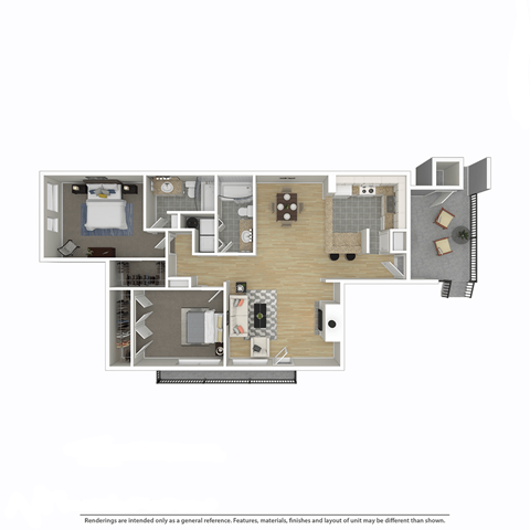 a floor plan of a furnished two bedroom apartment